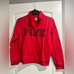 NEW‎ NIP VS PINK Victoria Secret red half zip up crop crew sweatshirt L large